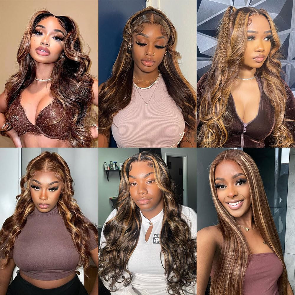 30 Inch Honey Blonde HD Lace Front Wigs Human Hair, 180% Density, 4/27 Color, Body Wave, Pre Plucked, Adjustable Strap Cap, Wavy, Thick, Tangle Free, Natural, WIG