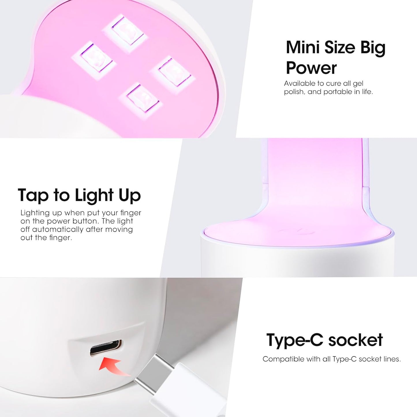 Solid Nail Glue Gel Kit - 8G Gel and 8W Mini UV Light LED Lamp for Cured Nails, Press on Glue for Acrylic Fake Tips, Salon Art DIY at Home