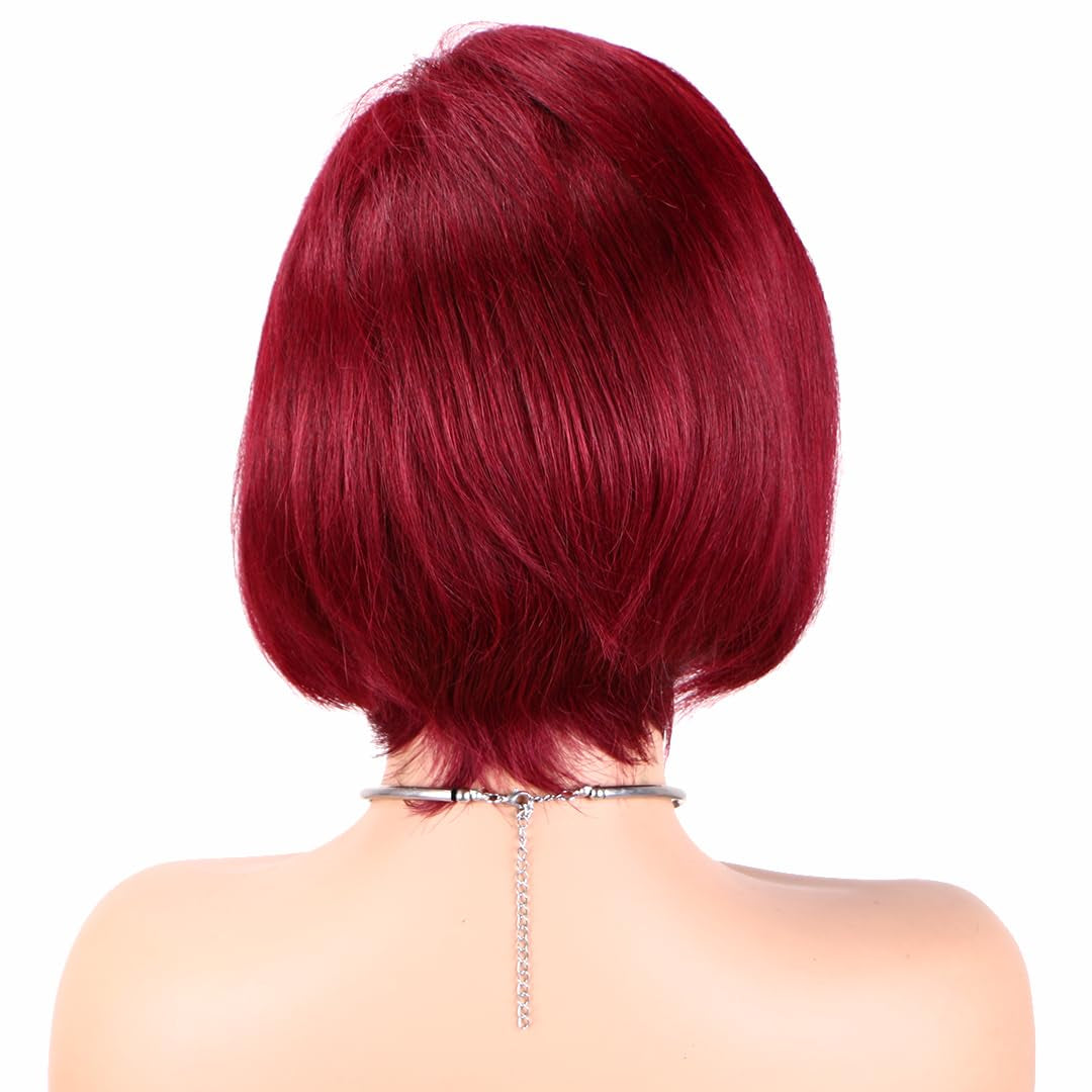 Short Wig Human Hair 13X4 99J Burgundy Pixie Cut Wig Human Hair Short Full Lace Front Wigs Human Hair Straight Short Wigs for Black Women 150% Density (99J Burgundy)