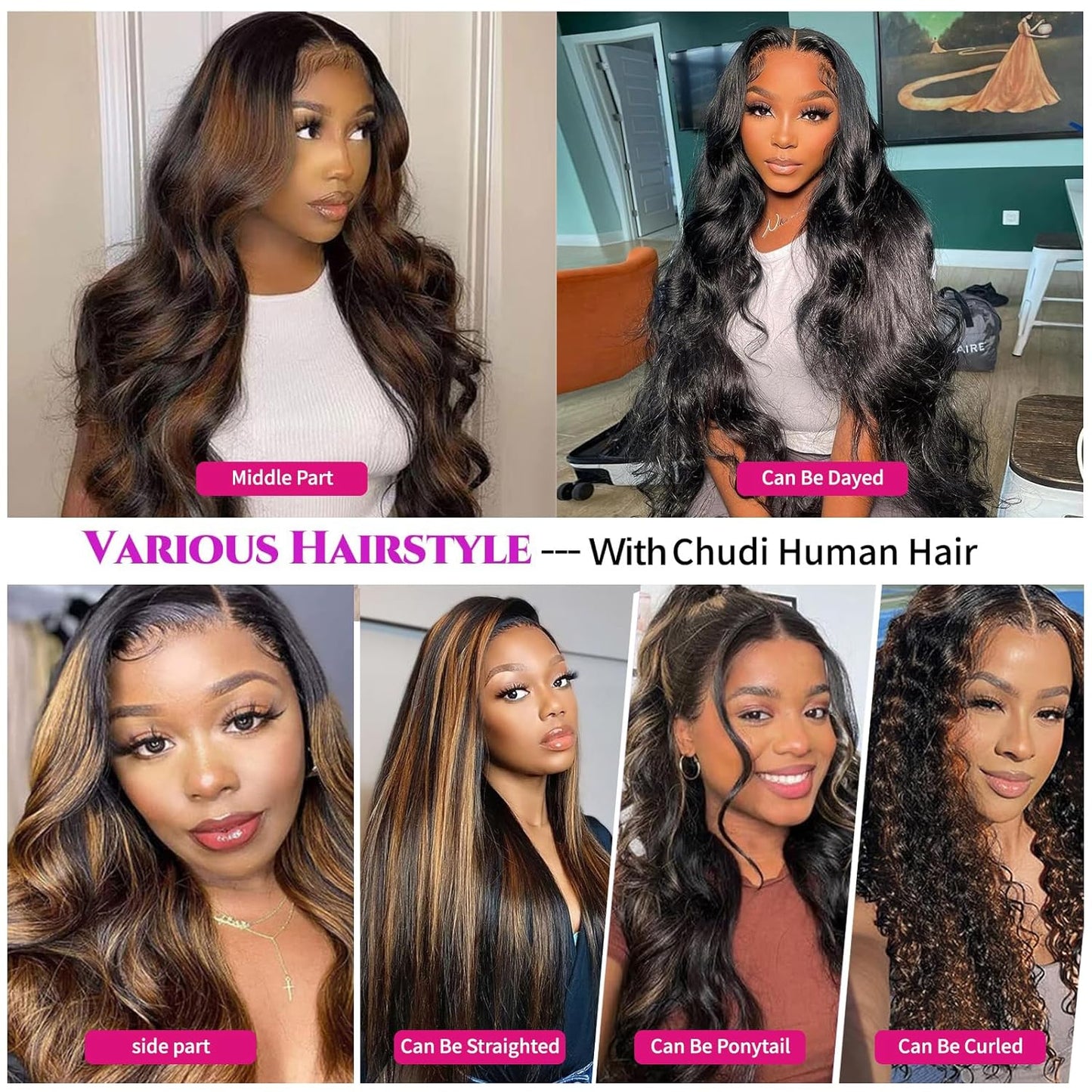 Ombre Highlight Lace Front Wigs Human Hair 210 Density Colored 1B/30 Body Wave Wig Black Bown 13X4 HD Transparent Lace Frontal Wigs Pre Plucked with Baby Hair Natural Hairline(32Inch)
