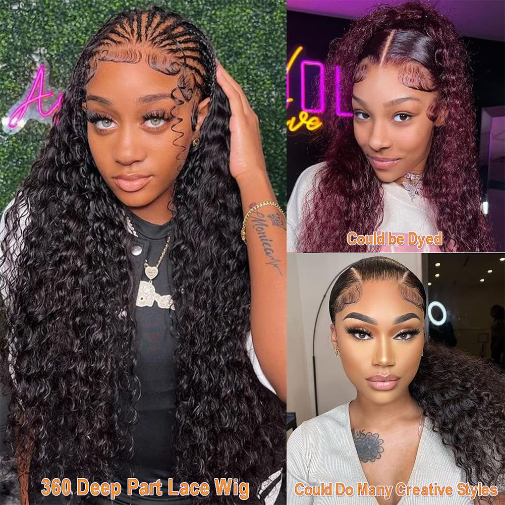 HD 360 Lace Front Wigs Human Hair Pre Plucked Full Lace Wigs for Black Women Human Hair Frontal Wig Human Hair 180 Density Deep Wave 18 Inch 360 Wig Full Lace 360 Wig
