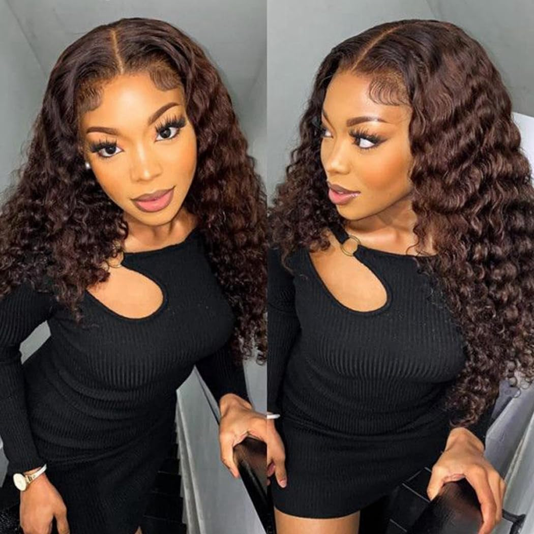 Water Wave 5X5 Lace Closure Glueless Wigs Human Hair 26 Inch Reddish Brown 180% Density Brazilian Hair Wet and Wavy HD Lace Closure Wigs Curly Lace Front Wigs Pre Plucked with Baby Hair