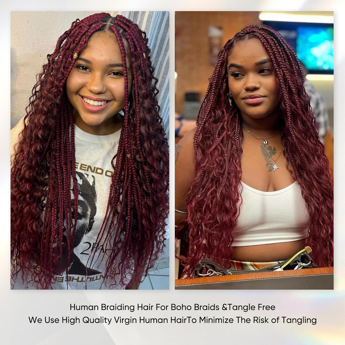 99J Burgundy Human Braiding Hair 29 Inch Deep Wave No Weft Curly Bundles Human Hair Extensions for Boho Knotless Braids Wet and Wavy (99J)