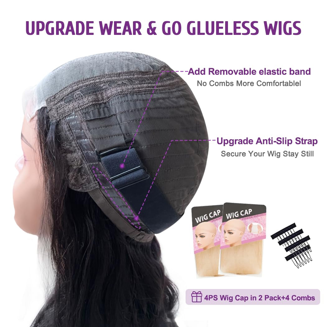 Wear and Go Glueless Wigs Human Hair Pre Plucked Pre Cut 5X5 HD Lace Closure Wigs Human Hair Ready to Wear Body Wave Lace Front Glueless Wig for Black Women 34 Inch