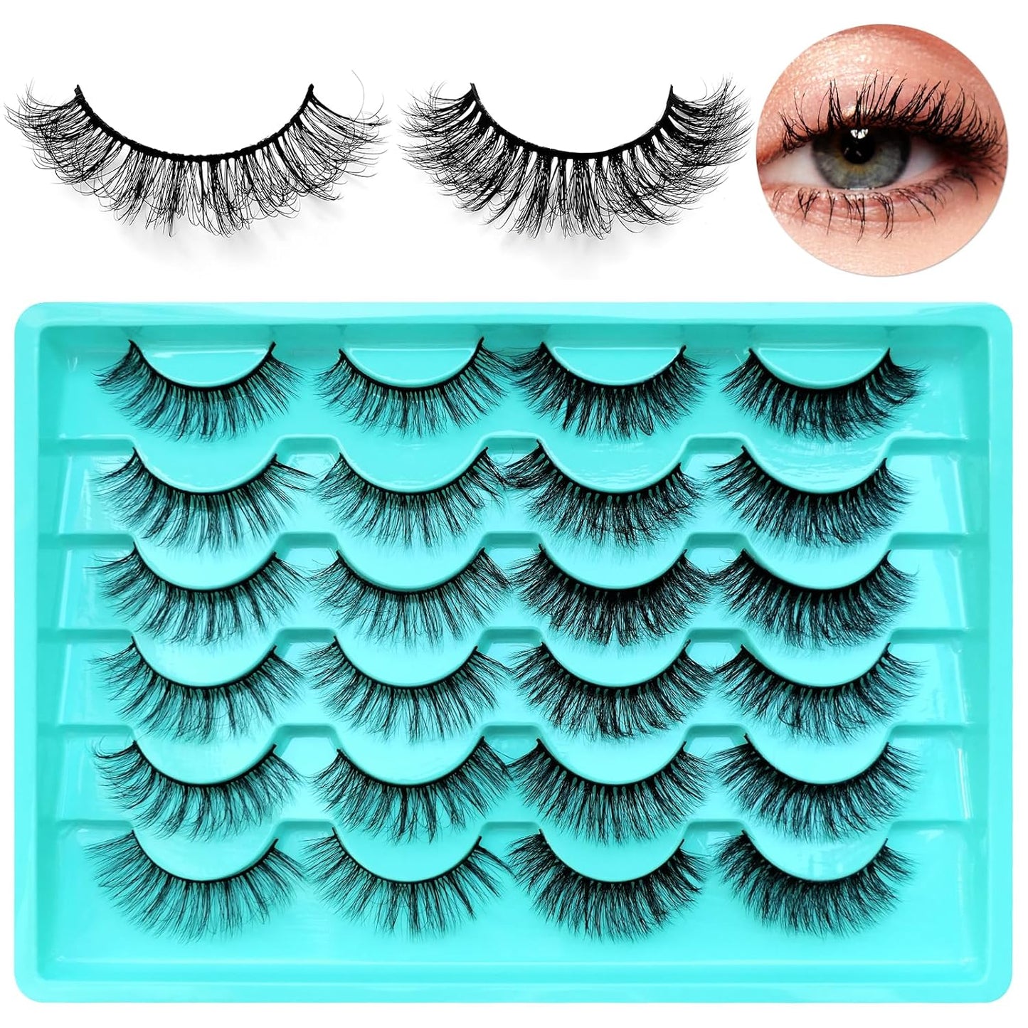 12 Pairs Faux Mink Lashes Wispy Lashes 8D Curl Volume False Eyelashes Flully Eye Lash Extesnion Fake Lashes 2 Style Pack Natural Look Fake Eyelash with Tweezers for Women Girls