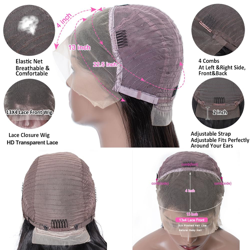 Brazilian Lace Front Wigs Human Hair Kinky Straight Glueless 13X4 Frontal Wig Pre Plucked Coarse Yaki Beginner Friendly for Black Women 200% Density (22 Inch)