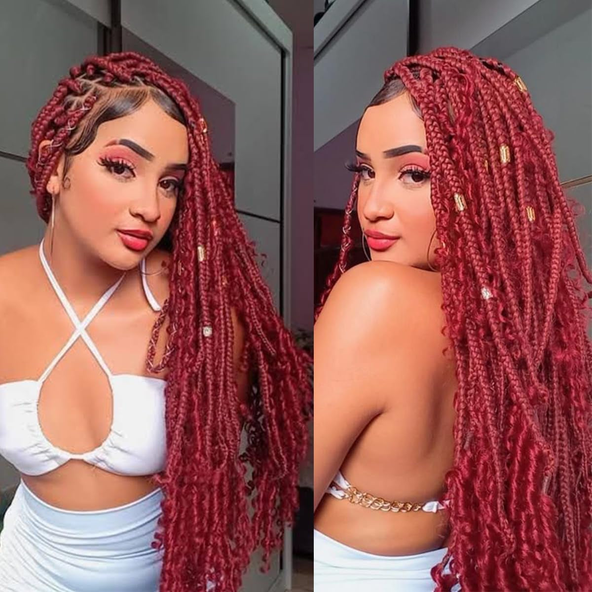 Human Braiding Hair for Boho Braids Deep Water Wave Curly Bulk Brazilian Virgin Hair Extensions for Micro Braiding Wet and Wavy 100G 18Inch Burgundy