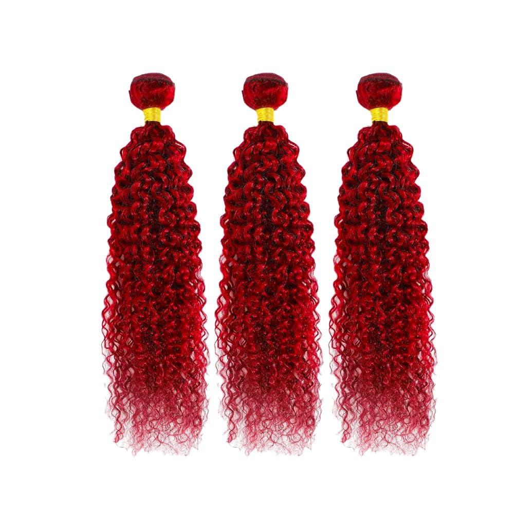 Red Human Hair Bundles Red Kinky Curly Bundles Mixed Length 3 Bundles 26 28 30 Inch Grade 8A Brazilian Virgin Human Hair Extensions Burgundy Kinky Curly Human Hair Bundles