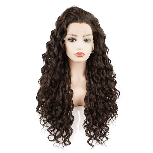 Hair Curly Long 26Inch Brown Heavy Density Realistic Synthetic Lace Front Wigs