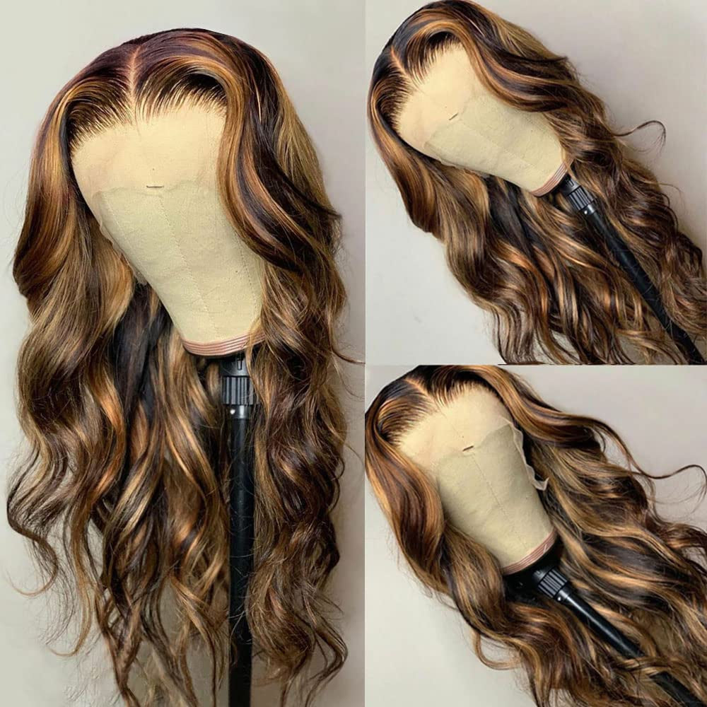 30 Inch Honey Blonde HD Lace Front Wigs Human Hair, 180% Density, 4/27 Color, Body Wave, Pre Plucked, Adjustable Strap Cap, Wavy, Thick, Tangle Free, Natural, WIG