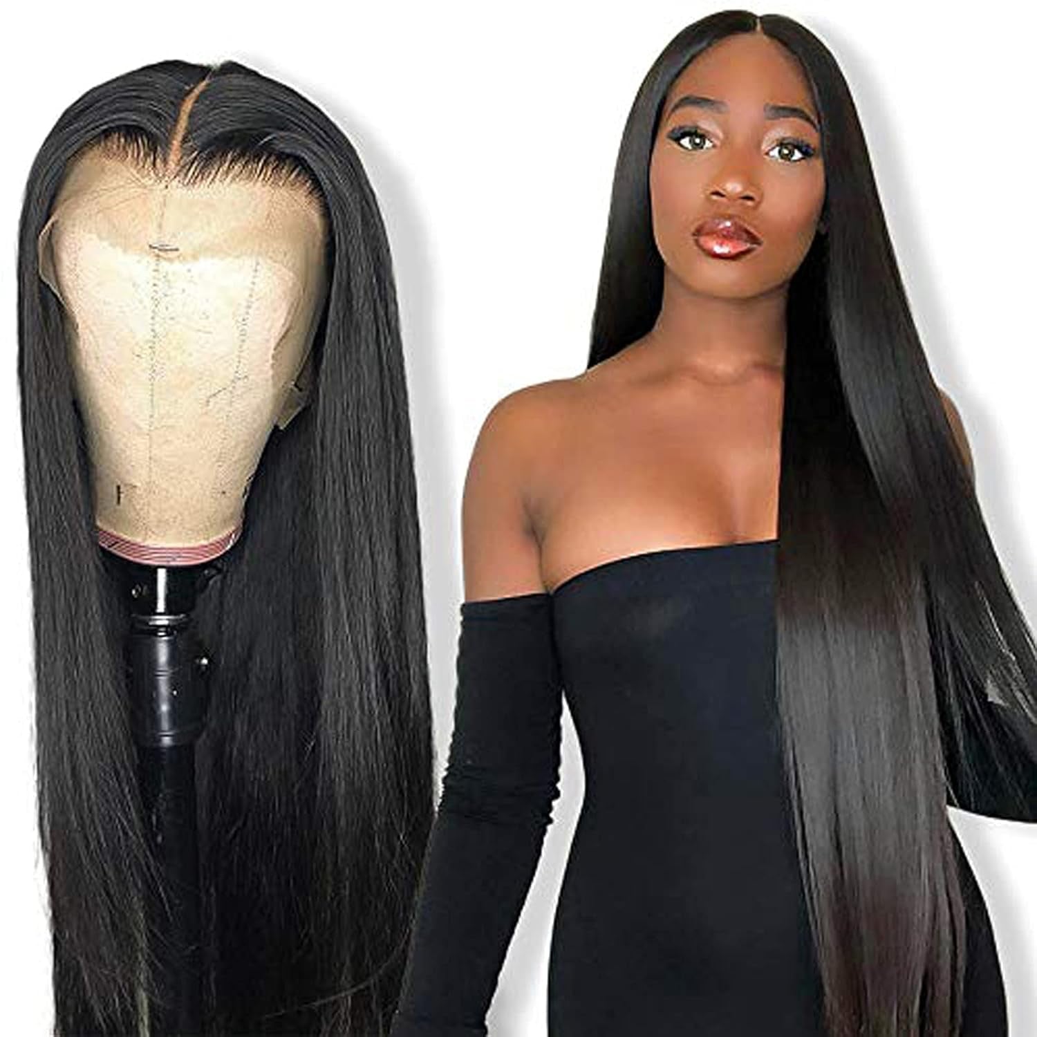360 Lace Wigs for High Ponytail and Updo Human Hair Pre Plucked with Bay Hair 150% Density Unprocessed Brazilian Virgin Human Hair Wigs Natural Black Silk Straight Wig for Women, 18 Inch