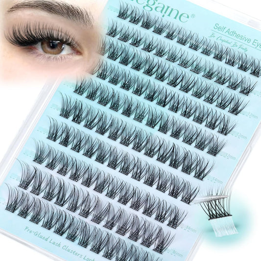 Self Adhesive Eyelashes Natural Self Adhesive Lash Clusters Wispy Pre Glued Lashes Natural Look Cluster Eyelash Extensions C-Curly Glueless Lash Clusters Reusable No Glue Needed 10-16MM 120Pcs