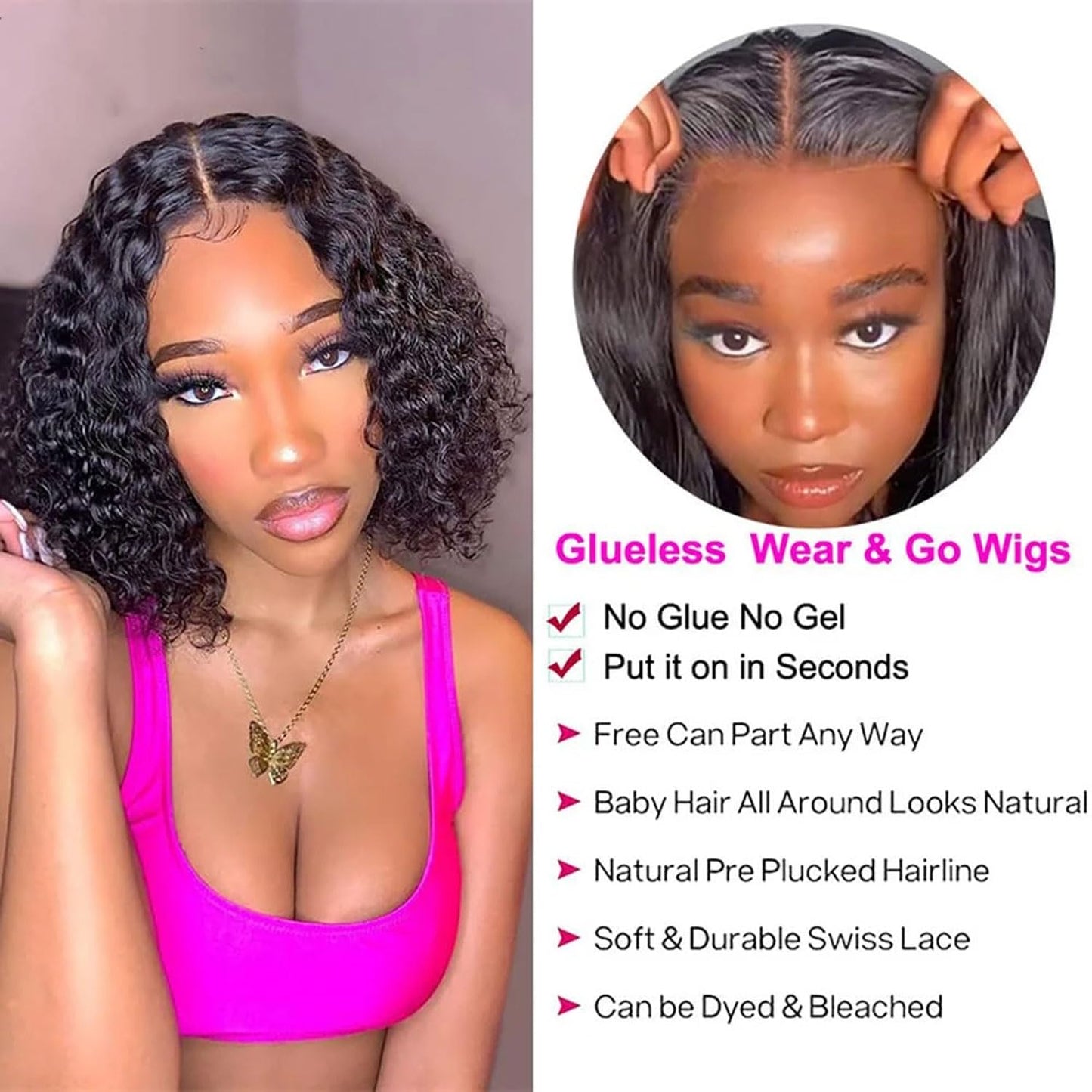 Wear and Go Glueless Wigs Human Hair Pre Plucked Pre Cut Water Wave Bob Wig Human Hair Wigs 180% Density 5X5 Hd Lace Closure Wigs Human Hair Curly Wig 12 Inch