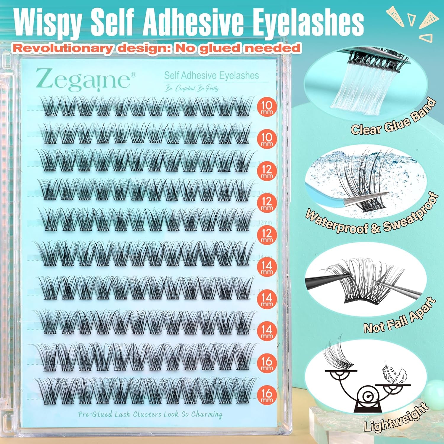 Self Adhesive Eyelashes Natural Self Adhesive Lash Clusters Wispy Pre Glued Lashes Natural Look Cluster Eyelash Extensions C-Curly Glueless Lash Clusters Reusable No Glue Needed 10-16MM 120Pcs