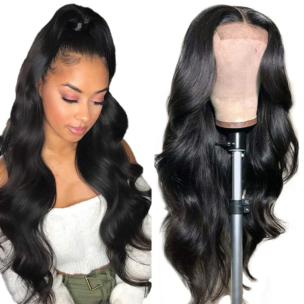 Body Wave Lace Front Wigs Human Hair for Black Women Brazilian Body Wave Human Hair Wigs Pre Plucked Hairline with Baby Hair Natural Color 150% Denisty 18 Inch