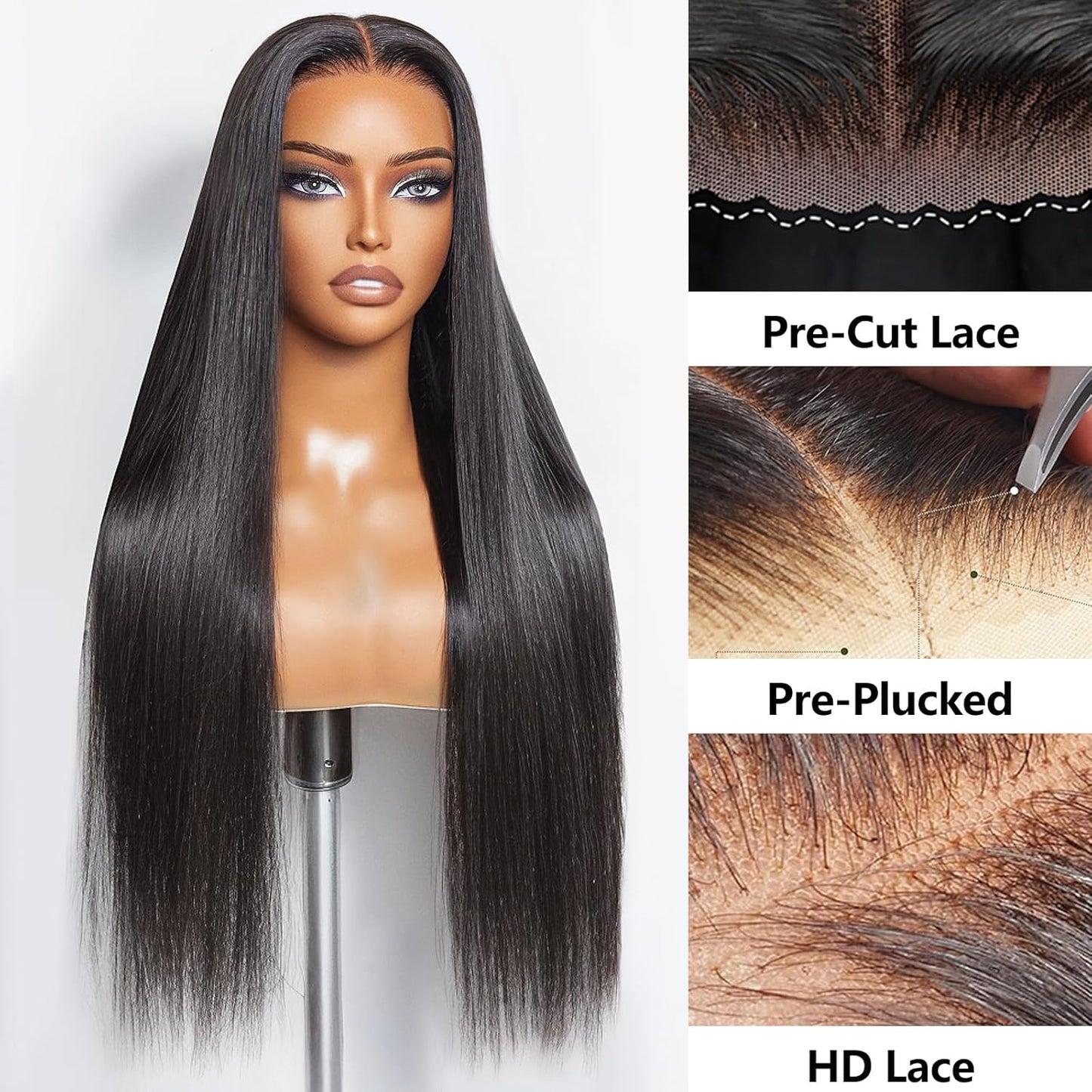 Glueless Wigs Human Hair Pre Plucked Pre Cut 7X4 Straight Lace Front Wigs Human Hair Closure Wigs Human Hair 180% Density Lace Front Wigs for Women 28 Inch
