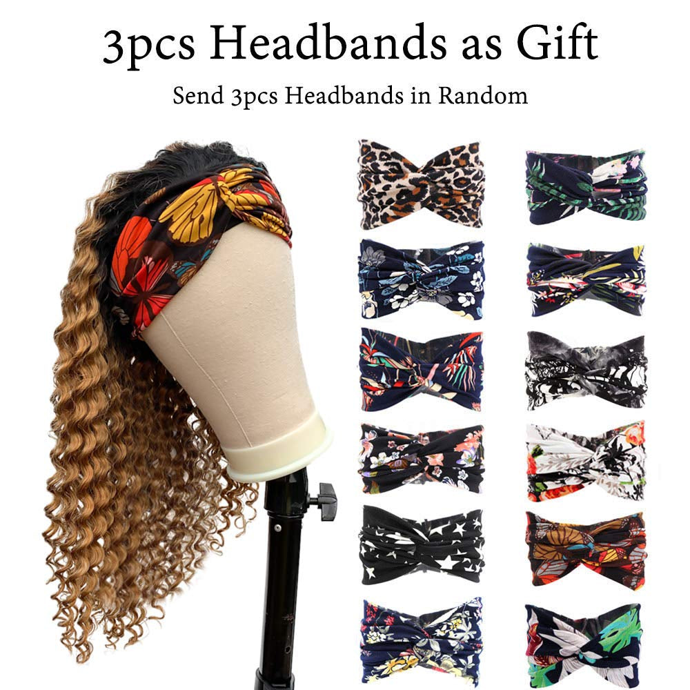 Headband Wigs Human Hair Ombre Blonde Colored No Lace Front Wigs 150% Density 20 Inches Curly Hair