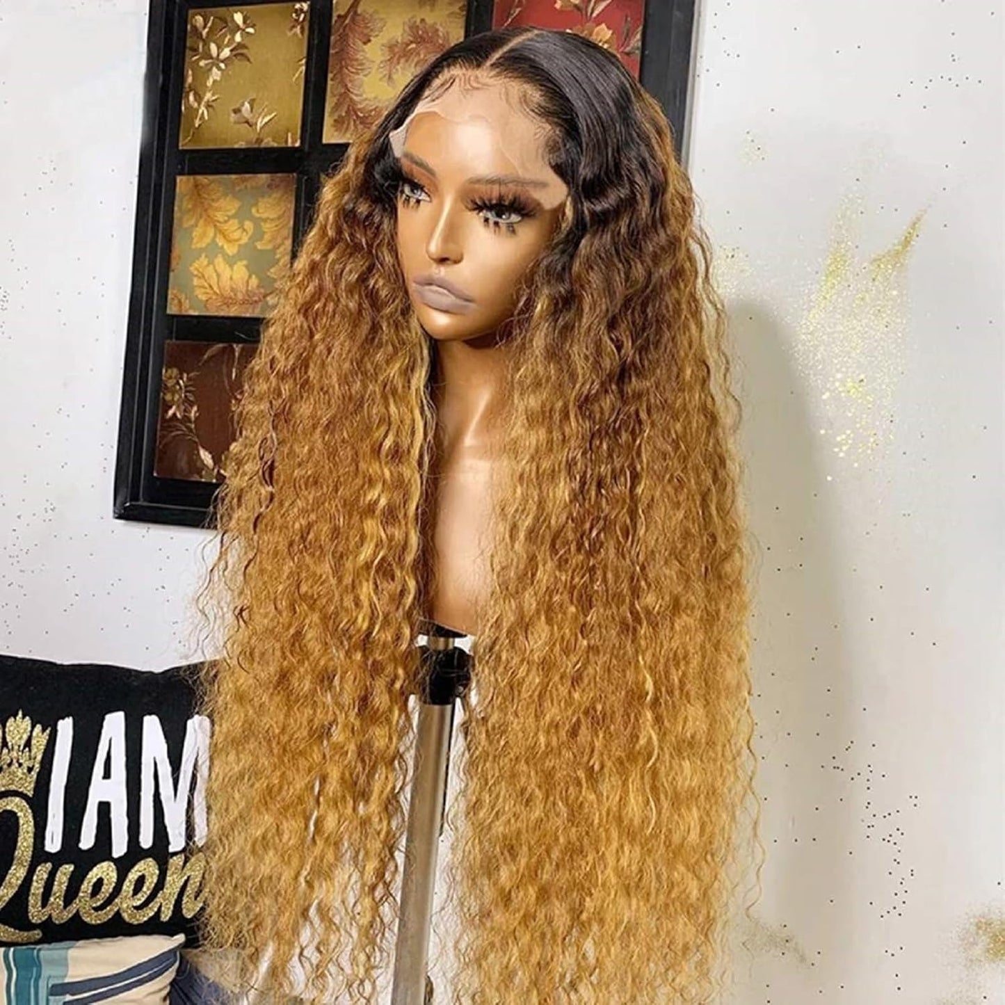 Omber Brown 27 Deep Wave Lace Front Wigs Human Hair Colored 13X4 HD Lace Light Brown Curly Wig Human Hair Pre Plucked with Baby Hair 200% Density