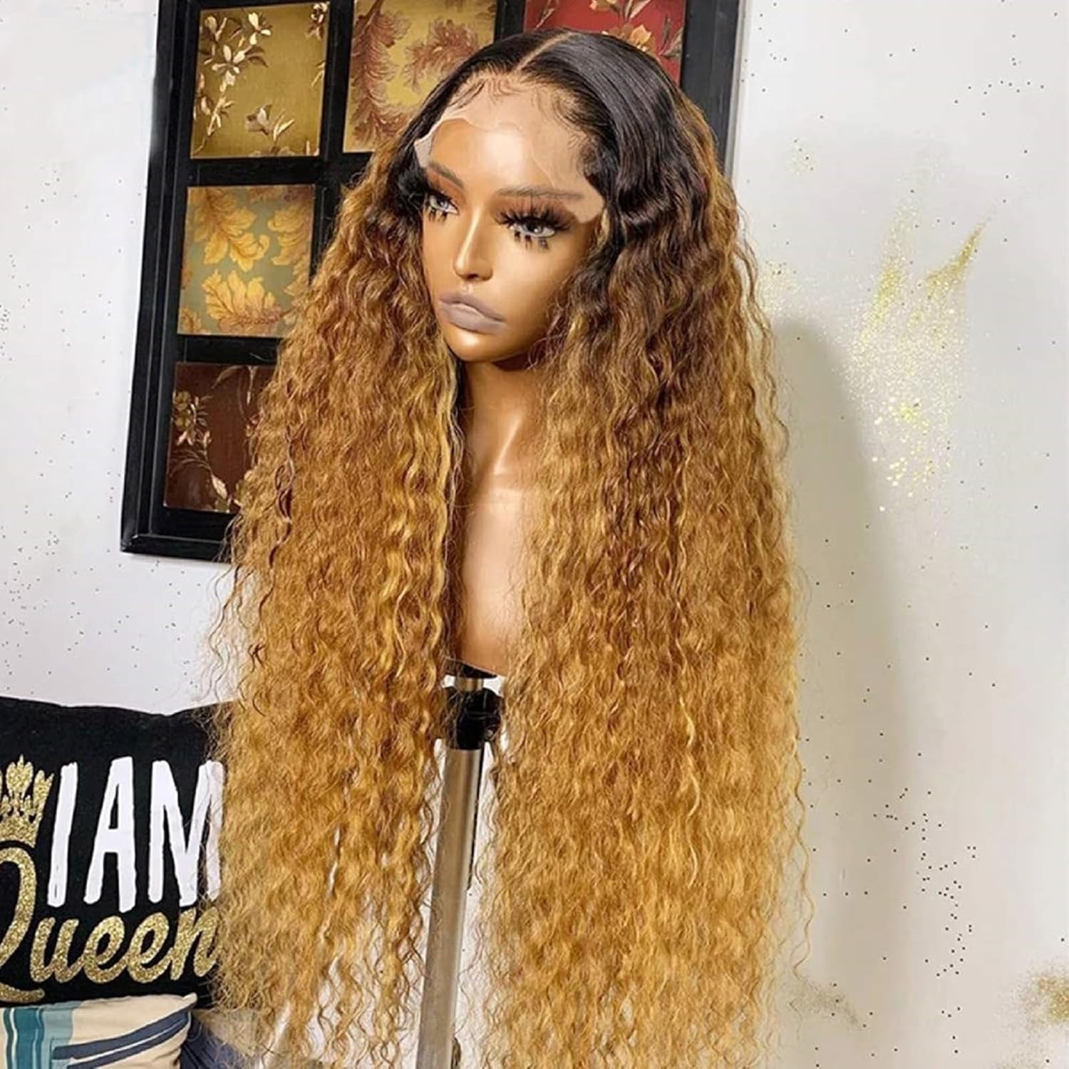 Omber Brown 27 Deep Wave Lace Front Wigs Human Hair Colored 13X4 HD Lace Light Brown Curly Wig Human Hair Pre Plucked with Baby Hair 200% Density