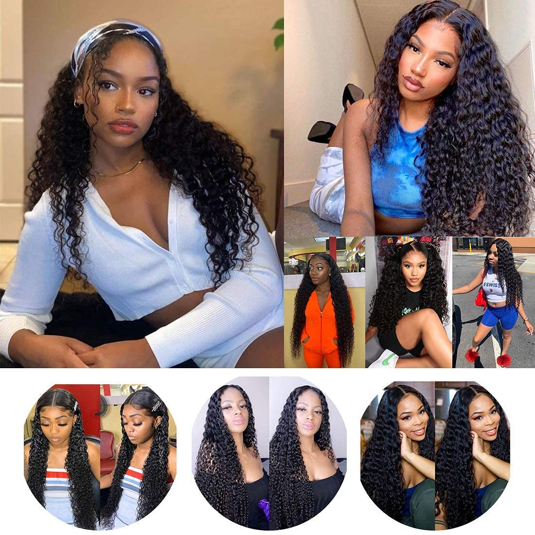 Deep Wave HD Lace Front Wigs Human Hair 24 Inch 13X4 Lace Frontal Human Hair Wig for Black Women Glueless Transparent Curly Lace Front Wig Human Hair Pre Plucked Natural Color 150% Density
