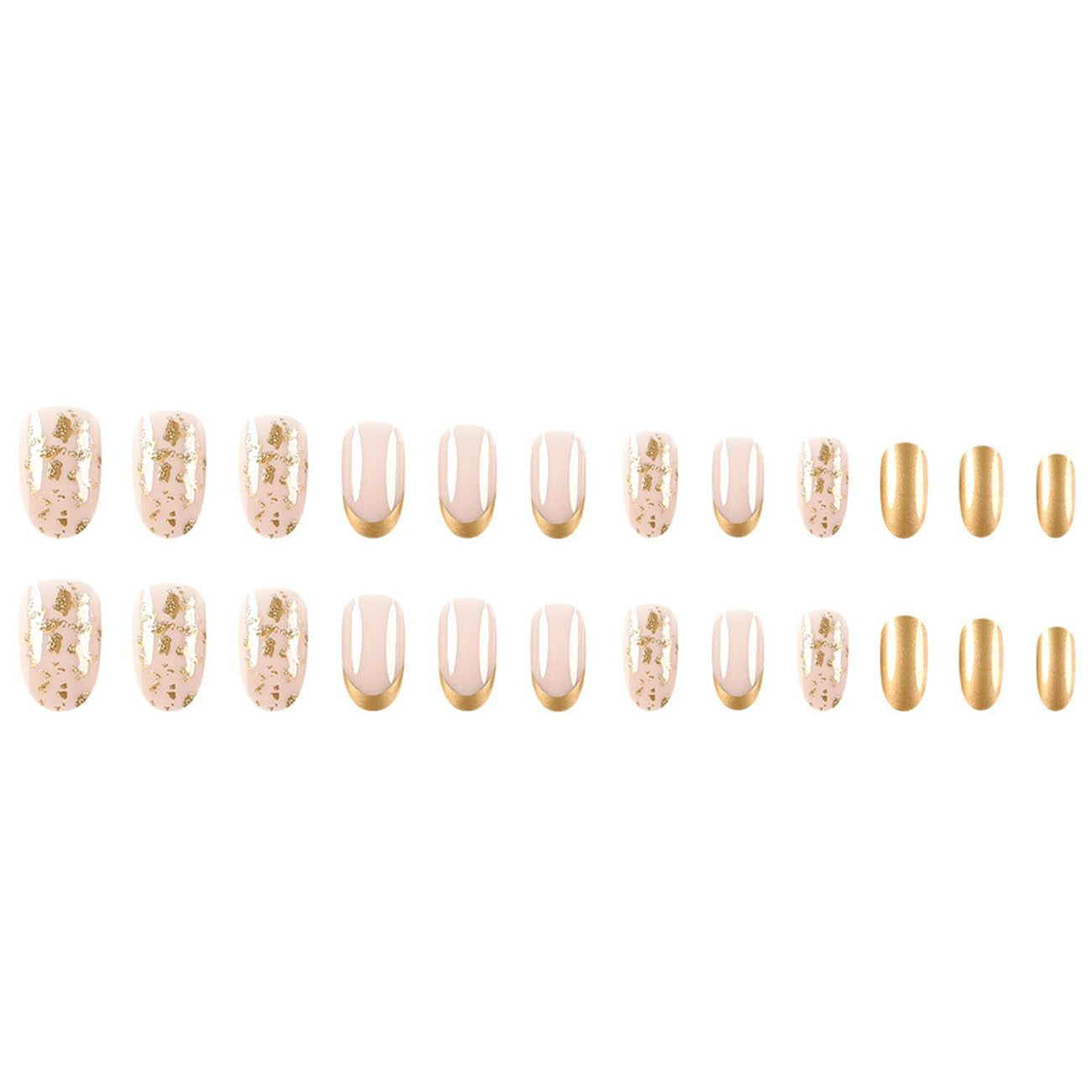 Gold French Tip Press on Nails Medium, Gold Nail Art False Nail Tips Glossy Gold Glitter Full Cover Glue on Nails Medium Almond Shape French Tip Nails Press Ons for Women Fingernails Manicure, 24Pcs