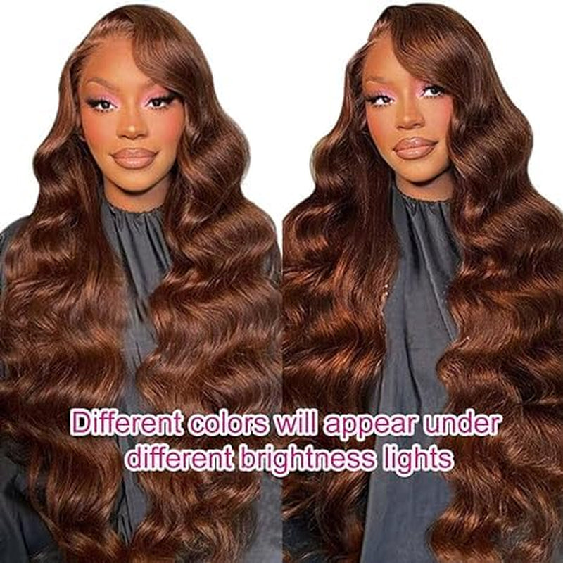 34 Inch Light Brown 13X4 Body Wave 200% Density HD Lace Frontal Wigs Human Hair Glueless Wigs 12A Human Hair Pre Plucked with Baby Hair Chocolate Brown Colored Wigs Lace Front Wigs