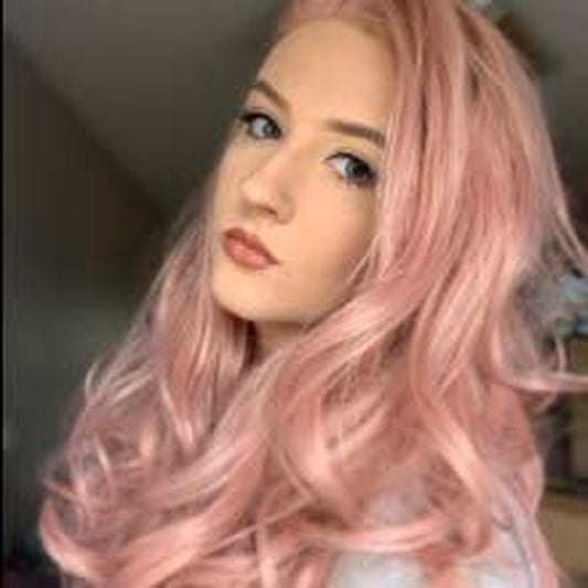Mixed Pink Lace Front Wigs Rose Gold Wig Mermaid Long Wavy Synthetic Pink Lace Front Wigs Heat Resistant Fiber Wig 150% Density Hair for Women 24Inch