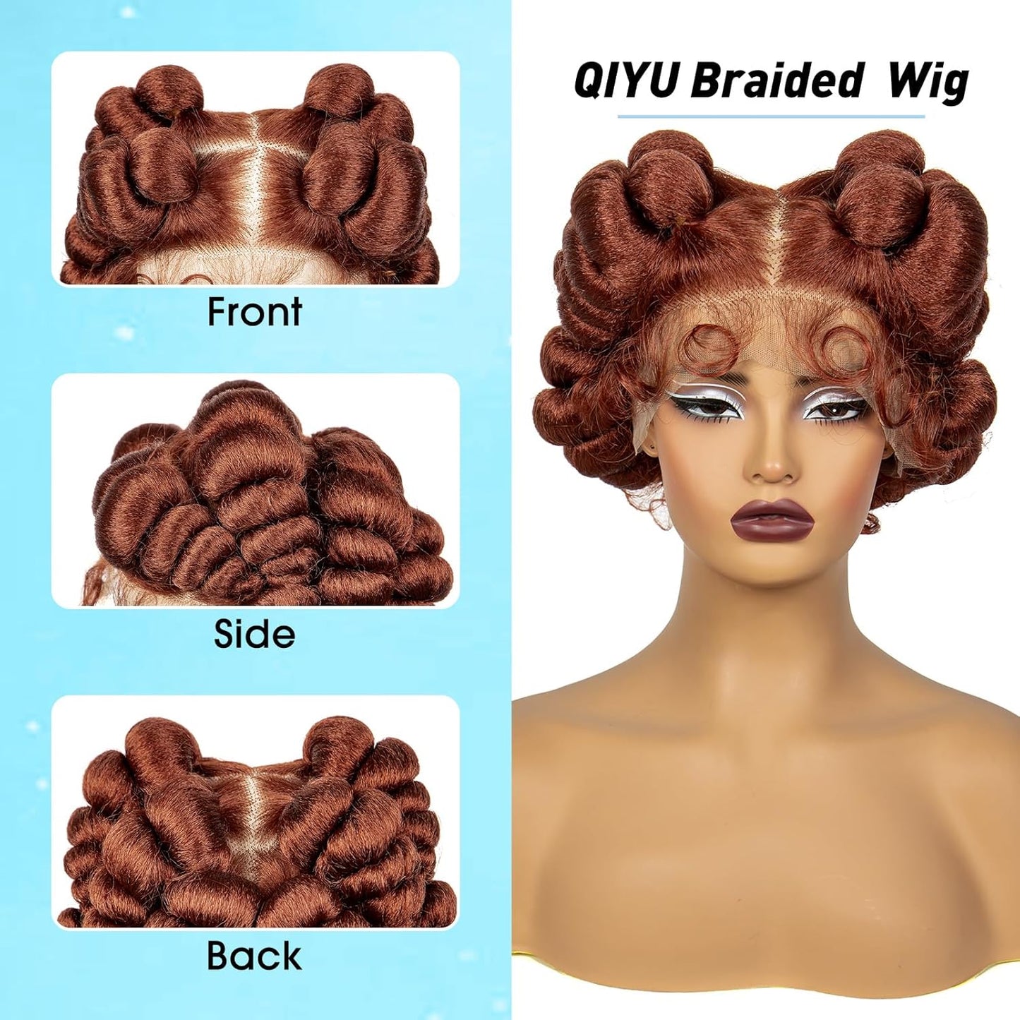 Transparent Full Lace Braided Wigs Short Cute Handmade Bantu Synthetic Braided Lace Wigs with Baby Hair Knotless Braiding Hair Wigs for Black Women(350#)