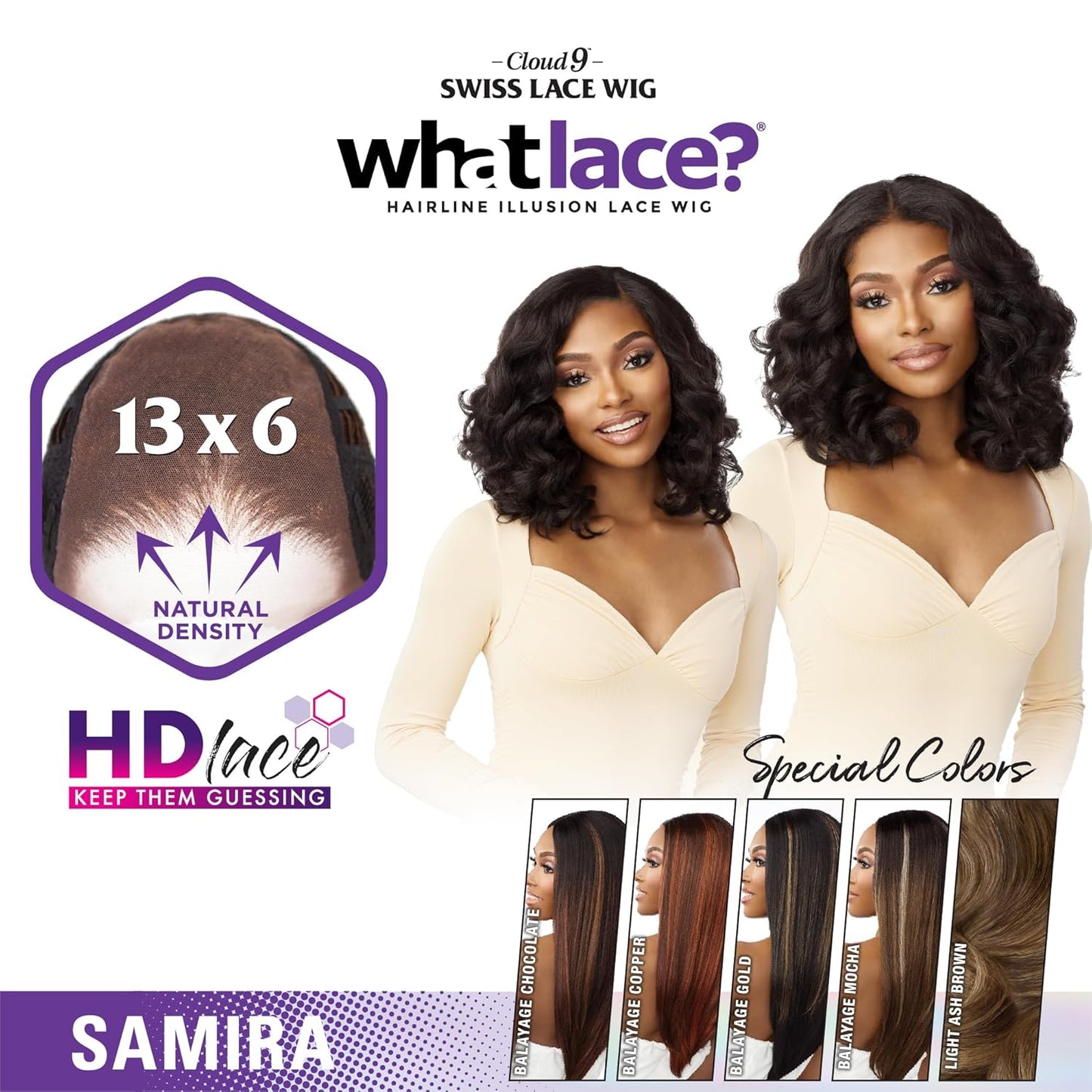 What Lace 13X6 Wigs - Samira Lacefrontal Hand Tied Glueless Synthetic with Natural Density Preplucked Hairline (BALAYAGEGOLD)