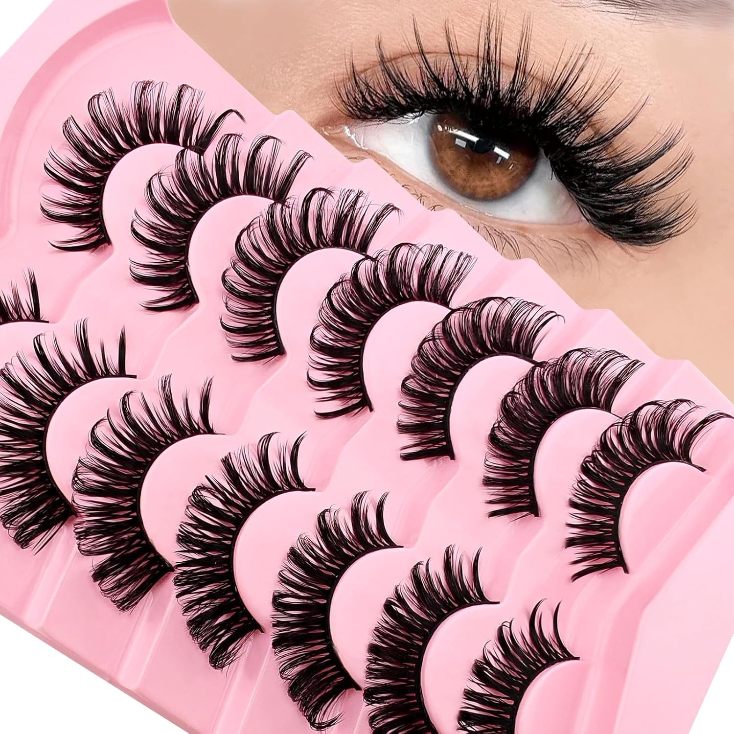 7 Pairs Manga Lashes Wet Look 20Mm Flu-Ffy D Curl Lashes Cat-Eye Lashes Volume Spiky Lashes Wispy Fairy Lashes Faux Mink False Eyelashes Japanese Korean Lashes(Sj01), Black