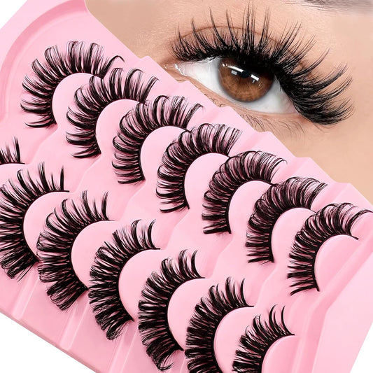7 Pairs Manga Lashes Wet Look 20Mm Flu-Ffy D Curl Lashes Cat-Eye Lashes Volume Spiky Lashes Wispy Fairy Lashes Faux Mink False Eyelashes Japanese Korean Lashes(Sj01), Black