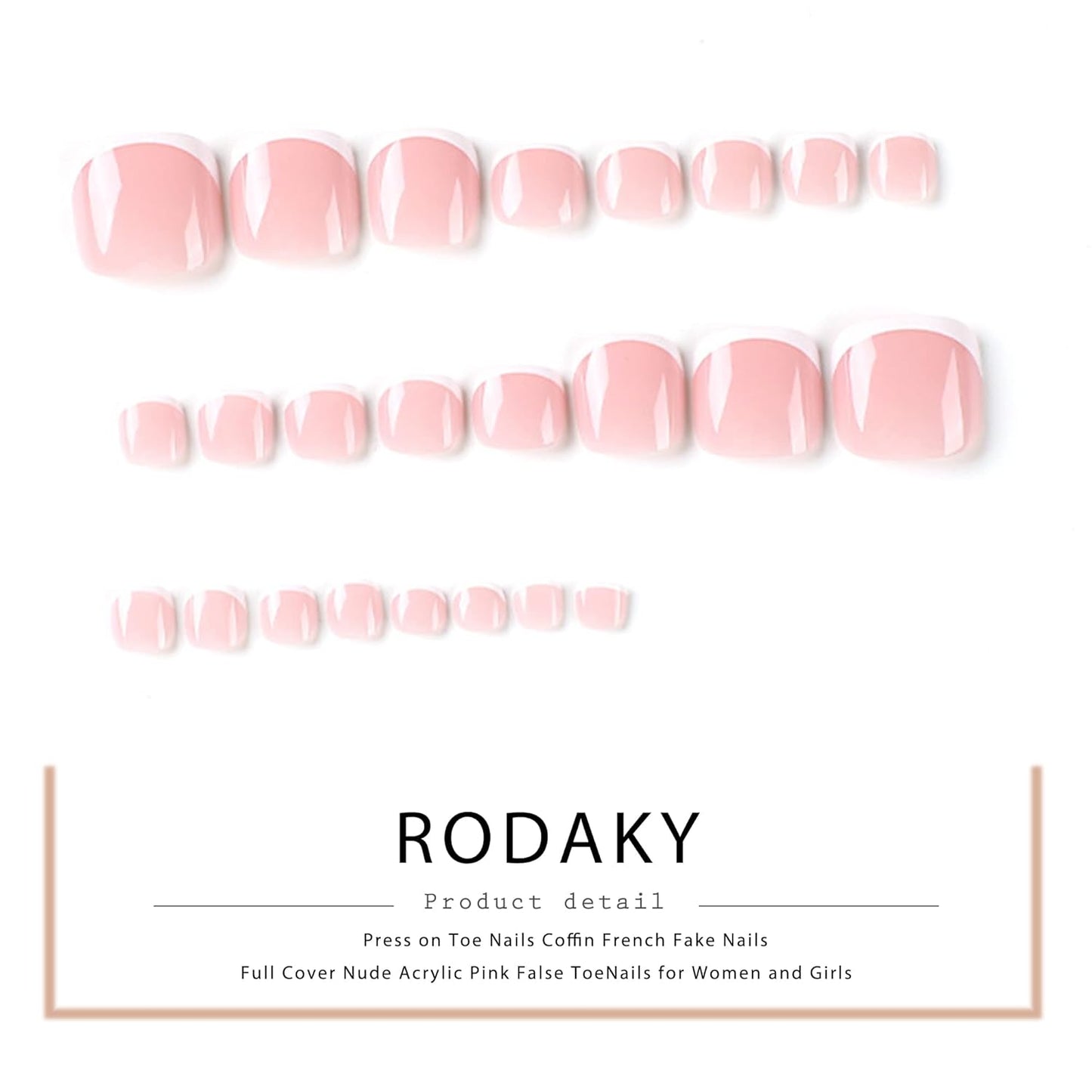 24PCS French Tips Press on Toenails Short Square Toe Nail Tips Full Cover Glue on Toe Summer Beach Acrylic False Toe Nails for Women and Girls (Pink French)