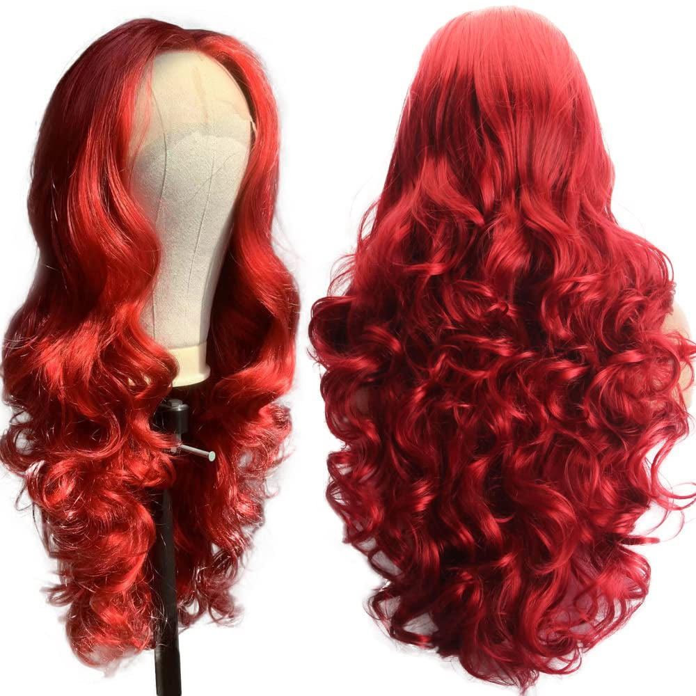 Red Lace Front Wig Long Body Wavy Wig Synthetic Hair Look Natural Wigs for Women