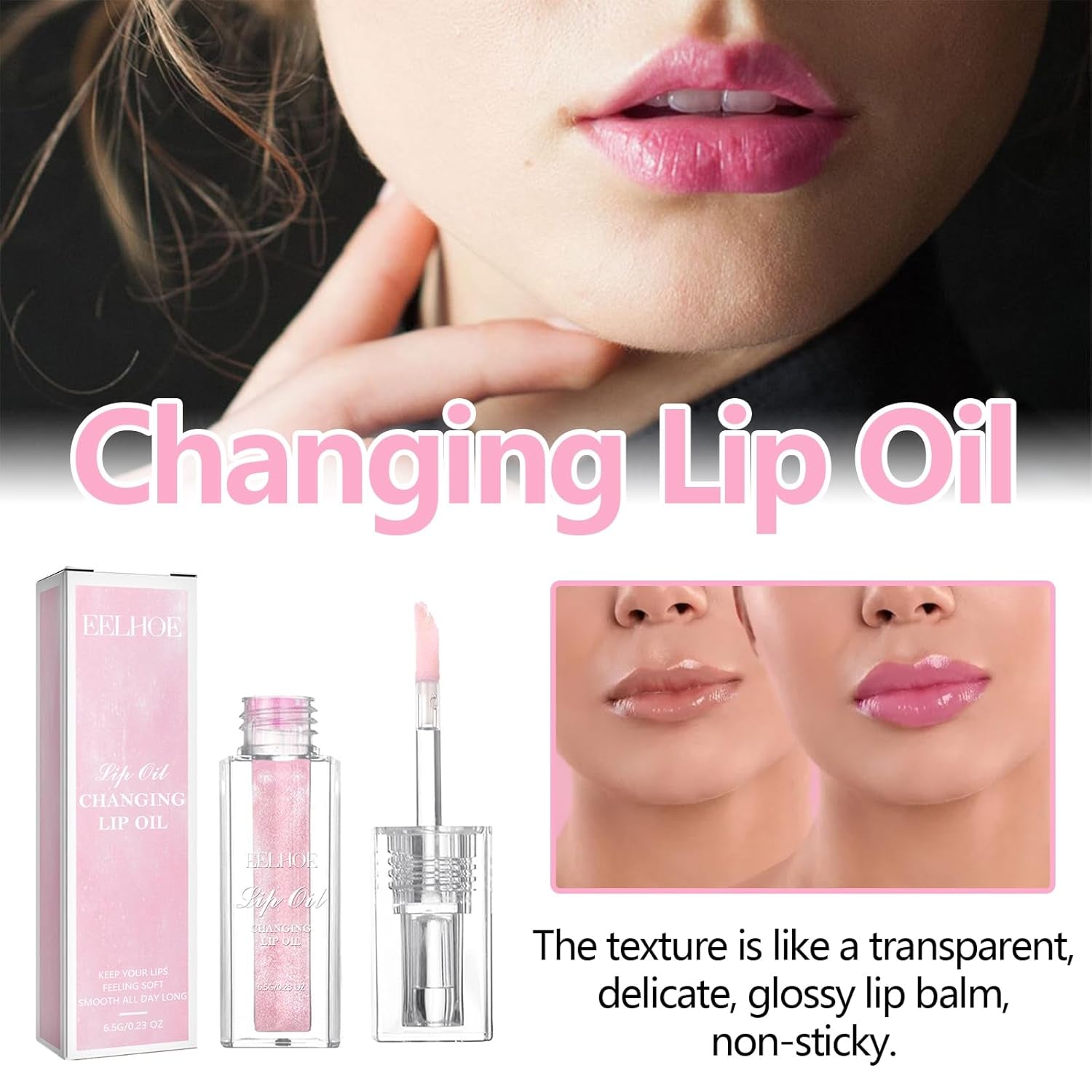 Color Changing Lip Oil, Magic Hydrating Glimmer Lip Gloss Balm, Transparent Plumping Lip Oil Tinted for Long Lasting Moisturizing Non-Sticky Fresh Texture Lip Oil - 1Pcs
