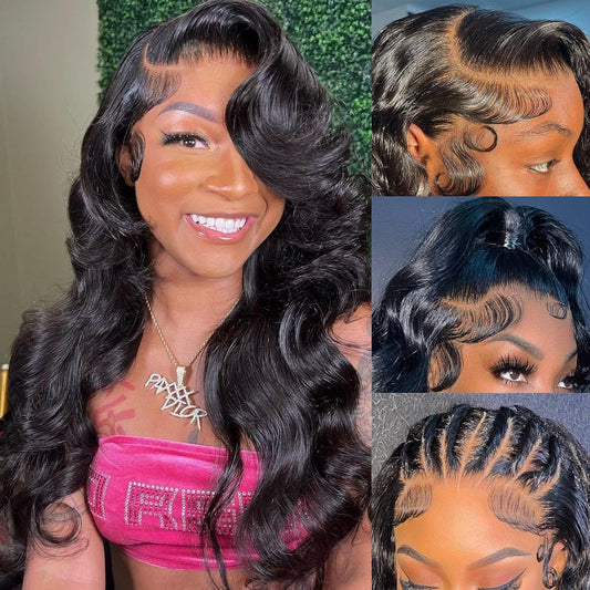 Body Wave 180% Density Human Hair Lace Front Wig - 13X4 HD Lace Frontal, Glueless, Pre-Plucked Natural Hairline, 20 Inch, Black for Women