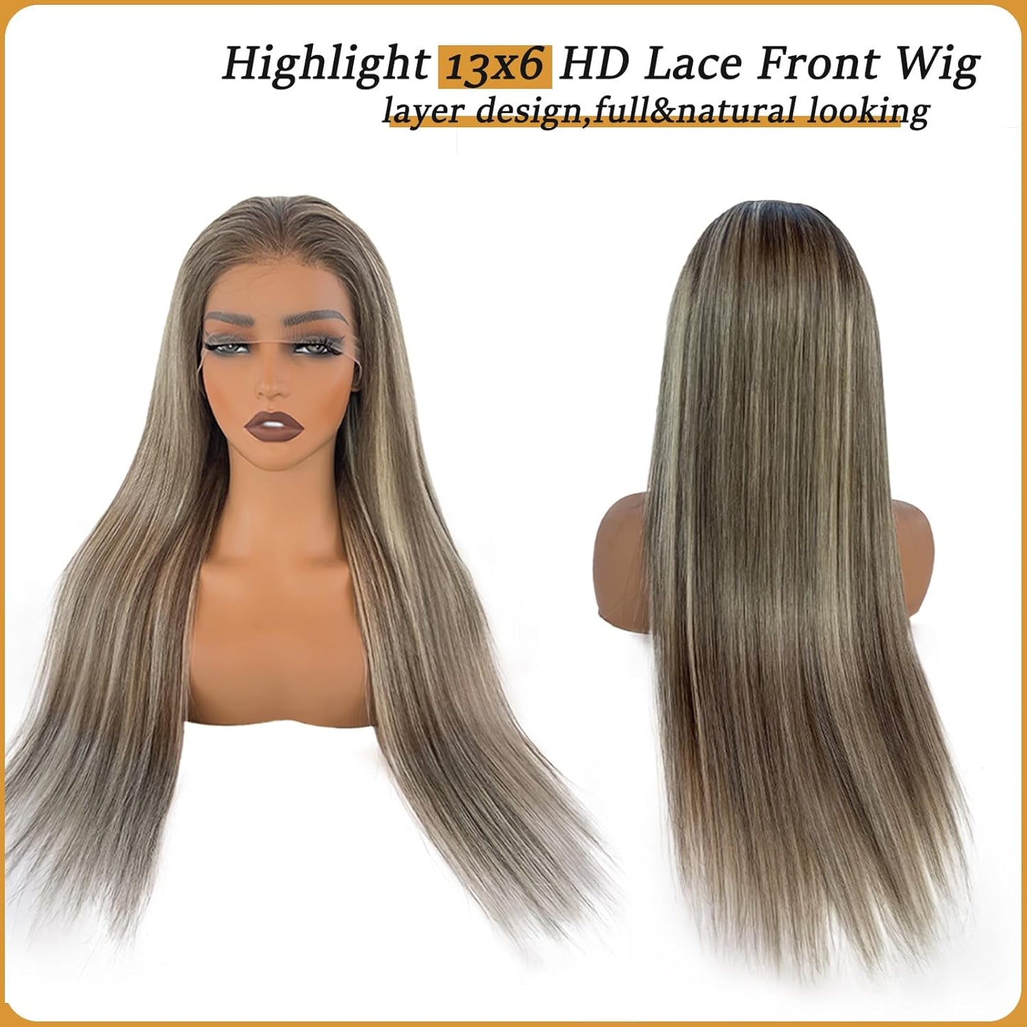 Ombre Ash Brown 13X6 HD Lace Front Wigs Human Hair 30Inch Long Straight Pre Plucked Highlights Balayage Blonde Mixed Brown with Dark Roots Glueless Wig Human Hair for Women 180% Density