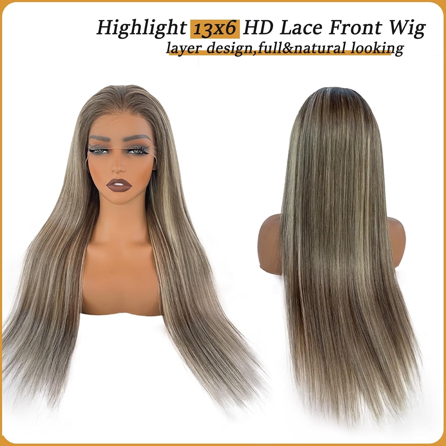 Ombre Ash Brown 13X6 HD Lace Front Wigs Human Hair 30Inch Long Straight Pre Plucked Highlights Balayage Blonde Mixed Brown with Dark Roots Glueless Wig Human Hair for Women 180% Density