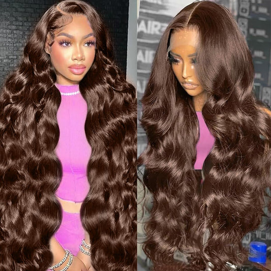 30 Inch Chocolate Brown Lace Front Wig Body Wave Human Hair 200% Density 13X6 Hd Transparent Front Wigs Human Hair