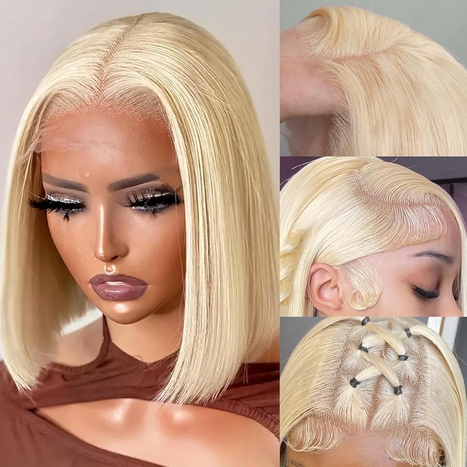 613 Bob Wig Human Hair Blonde 13X4 Lace Frontal Wigs for Black Women Bob Lace Front Wig Brazilian Virgin Human Hair Bob Wig 180% Density Pre Plucked with Baby Hair 14 Inch