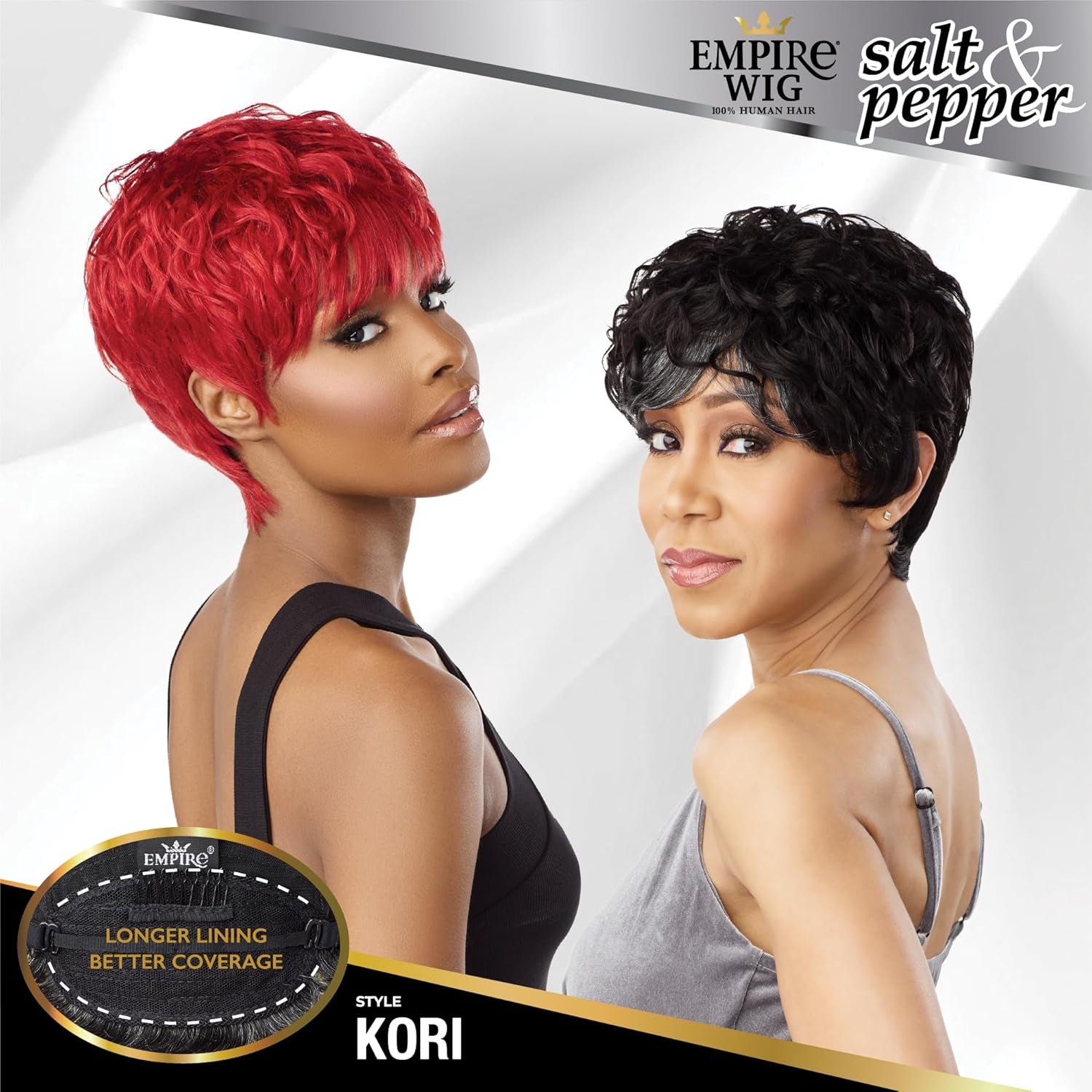 Empire Human Hair Wig - Salt and Pepper Kori Contouring Mesh Cap Heat Safe (1 JETBLACK)