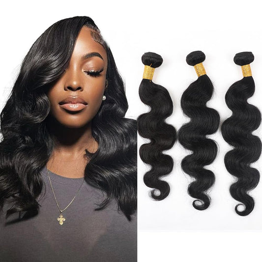 Body Wave Bundles Human Hair 14 16 18 Inch Brazilian Body Wave Human Hair 3 Bundles Natural Black Virgin Human Hair Extensions Unprocessed Wavy Human Hair Bundles for Women