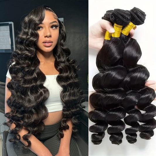 12A Human Hair Bundles Loose Wave 30 28 26 24 Inch 100% Unprocessed Brazilian Virgin Raw Bundles Human Hair Remy Hair Extensions Natural Color for Black Women