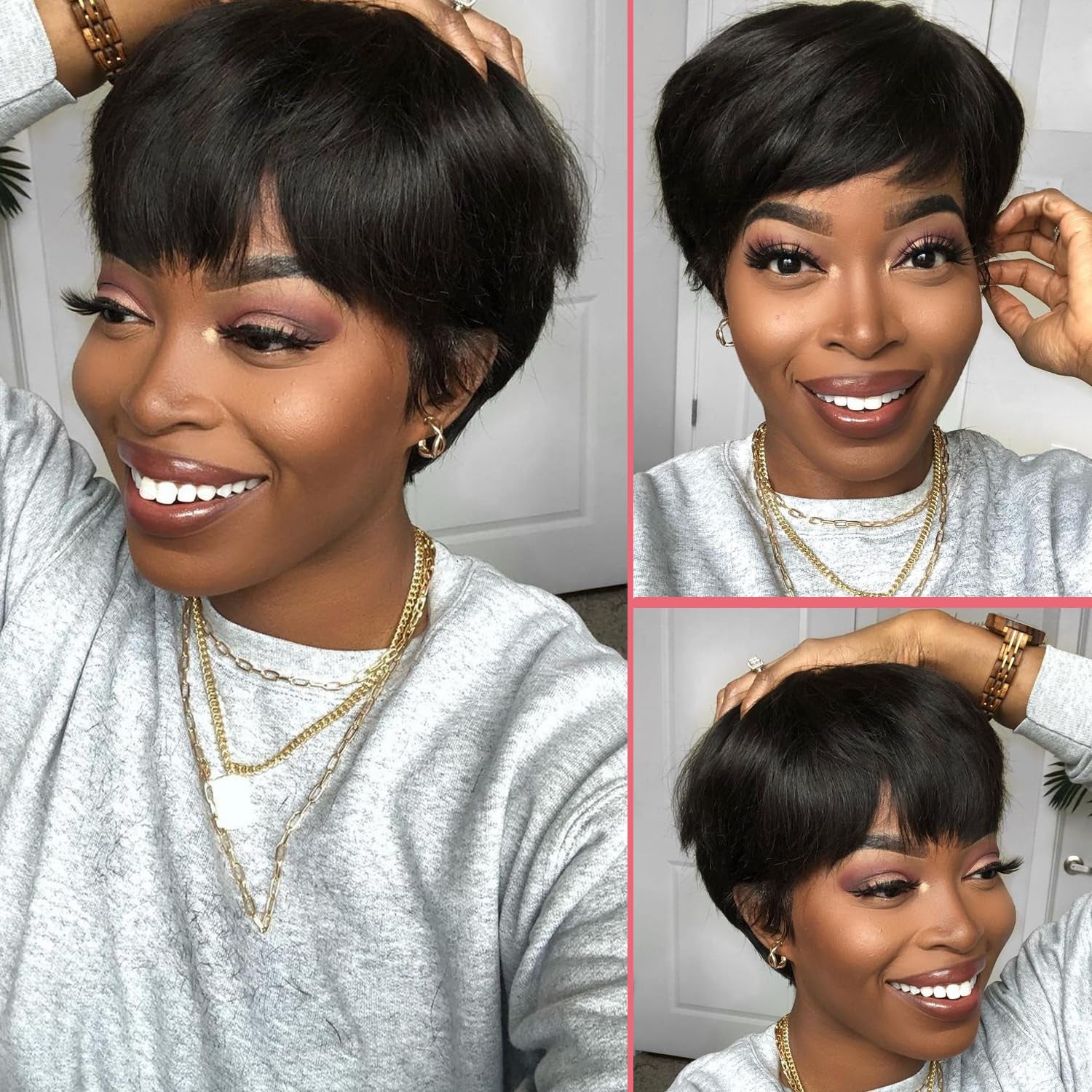 Short Human Hair Wig Pixie Cut Wigs Black Short Cut Brazilian Virgin Human Hair Wigs Layered Wavy Wigs for Black Women