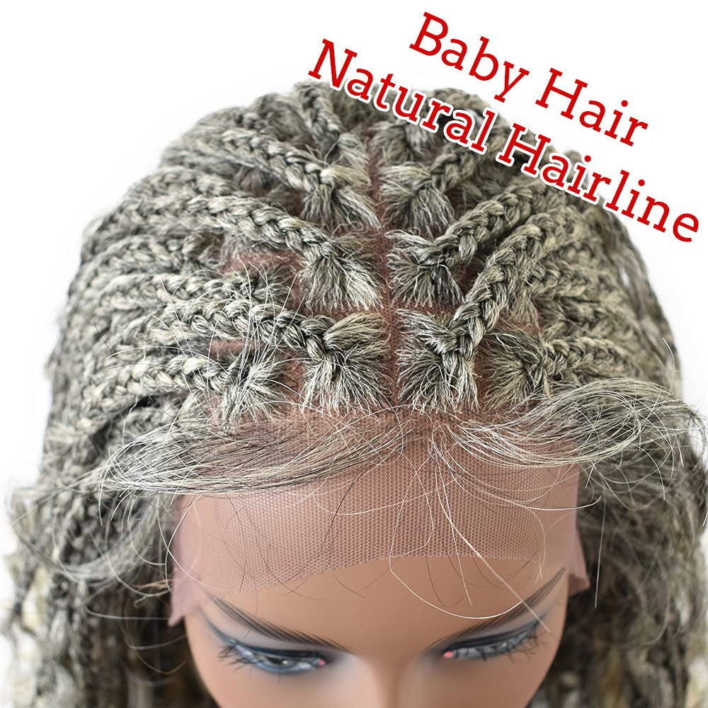 Braided Wigs for Black Women HD Lace Front Braided Wigs Knotless Box Braid Wigs Premium Kanekalon Synthetic Braid Wig with Baby Hair Handmade Micro Cornrow Braided Wig (#1B/613)
