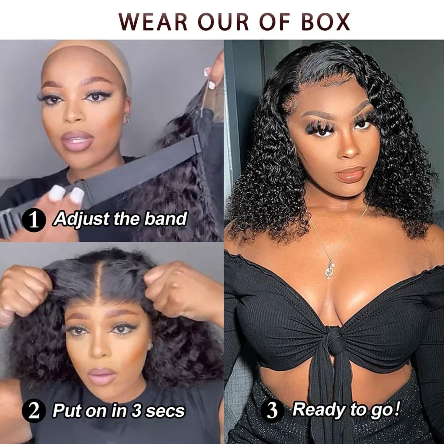 Wear and Go Glueless Wigs Human Hair Pre Plucked Pre Cut Water Wave Bob Wig Human Hair Wigs 180% Density 5X5 Hd Lace Closure Wigs Human Hair Curly Wig 12 Inch