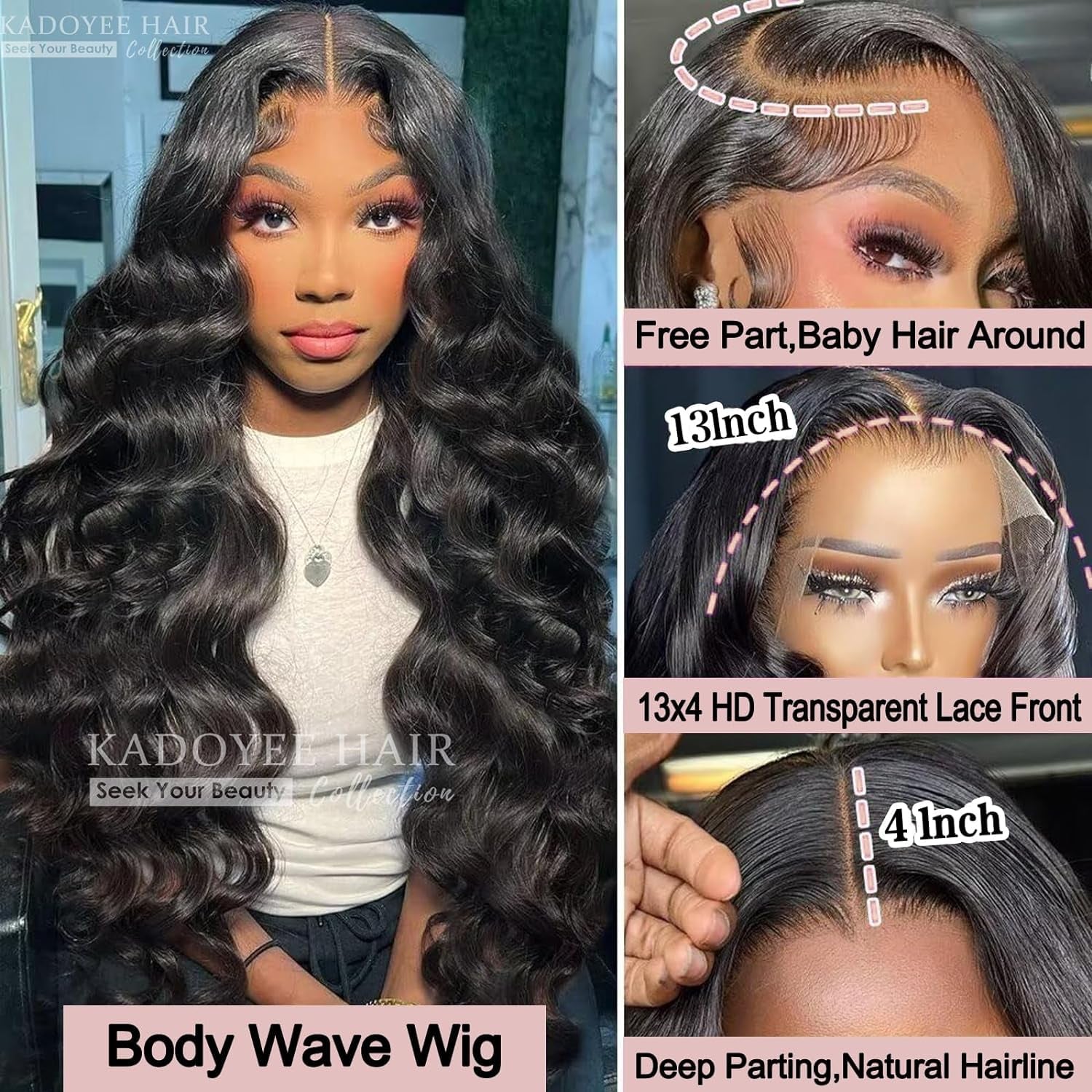 13X4 Body Wave Lace Front Wigs Human Hair Pre Plucked HD Transparent Lace Frontal Wigs Human Hair 180% Density Glueless Wigs Human Hair with Baby Hair for Women 28 Inch