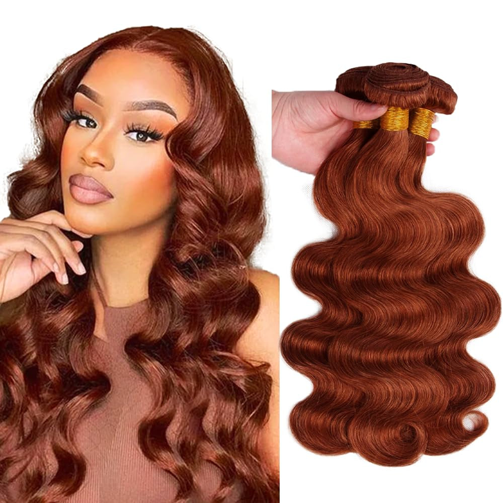 32 32 32 Inch Color #33 Bundles Reddish Brown Body Wave Human Hair Bundles Brazilian Brown Body Wave Bundles Human Hair Unprocessed Virgin Hair 3 Bundles Copper Red Bundles