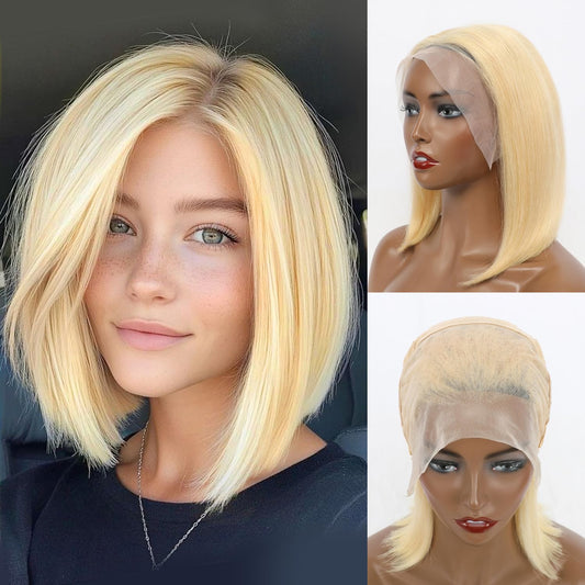 Human Hair Bob Wig 13X4 Lace Front 180% Density Blonde #613 12 Inch 20-22.5 Inches Modern Bob Wig for Women