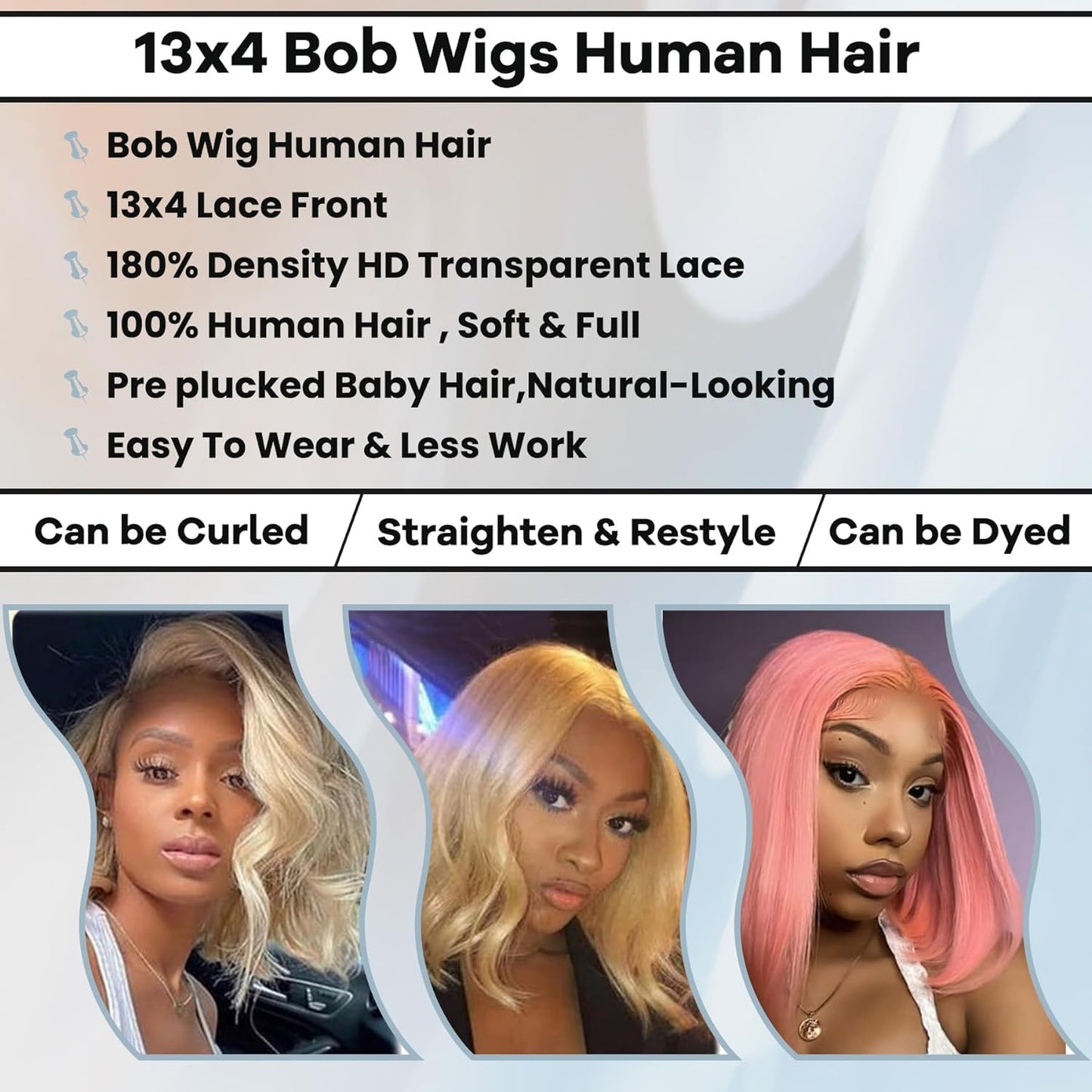 613 Blonde Bob Wig Human Hair 13X4 HD 180% Density Glueless Wigs Human Hair Pre Plucked Short Straight Glueless Bob Wig Human Hair 8In