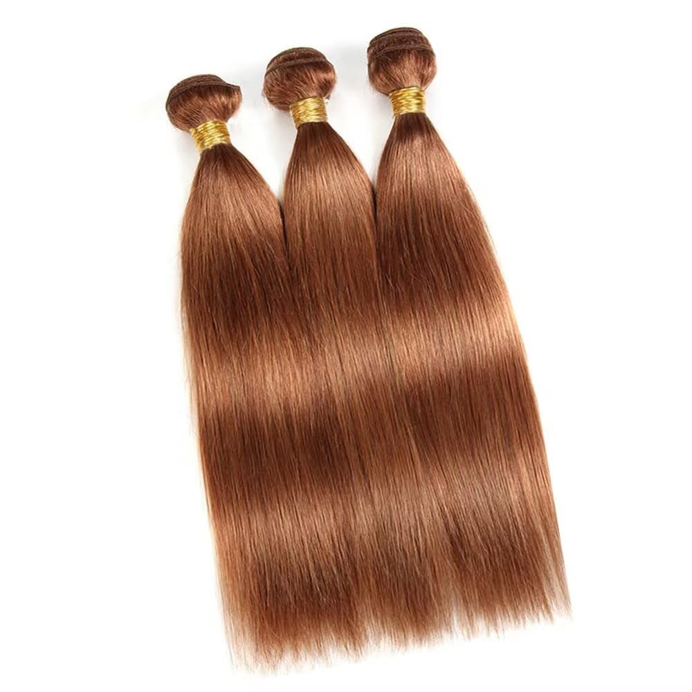 12A Light Brown Straight Human Hair Bundles 18 20 22 Inch Double Weft Brazilian Straight Human Hair Extensions for Black Women 3 Bundles 30 Color